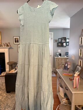 Light Blue Tiered Maxi Dress with Ruffle Sleeves